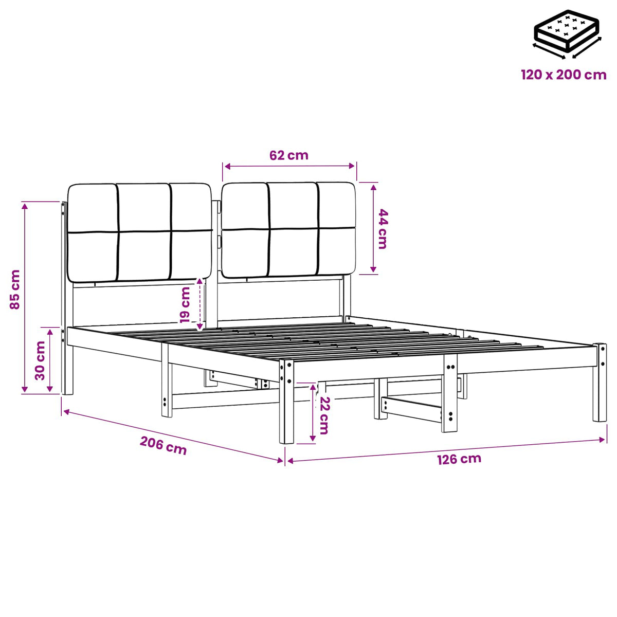 Bed Frame with Upholstered Headboard Whitewash and Taupe