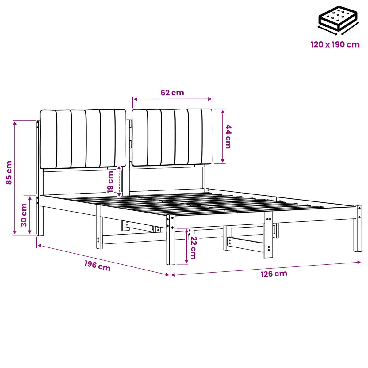 Bed Frame with Upholstered Headboard Natural and Dark Grey