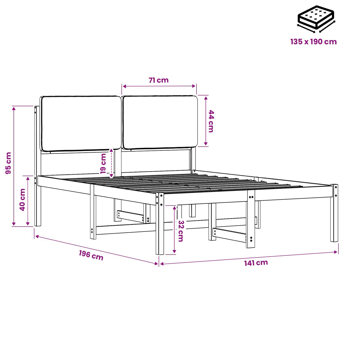 Bed Frame with Upholstered Headboard Natural and Light Grey