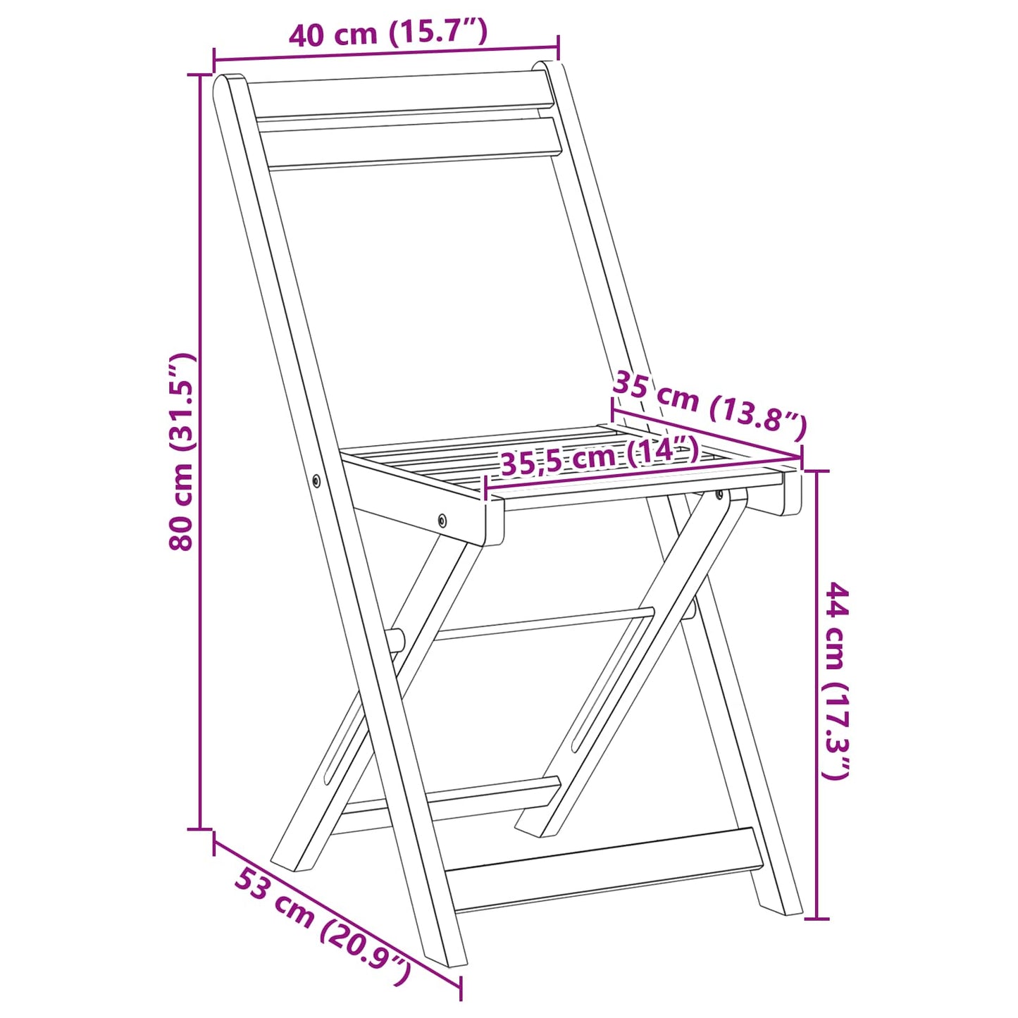 Outdoor Bistro Chairs Folding 8 pcs Natural 40 x 53 x 80 cm
