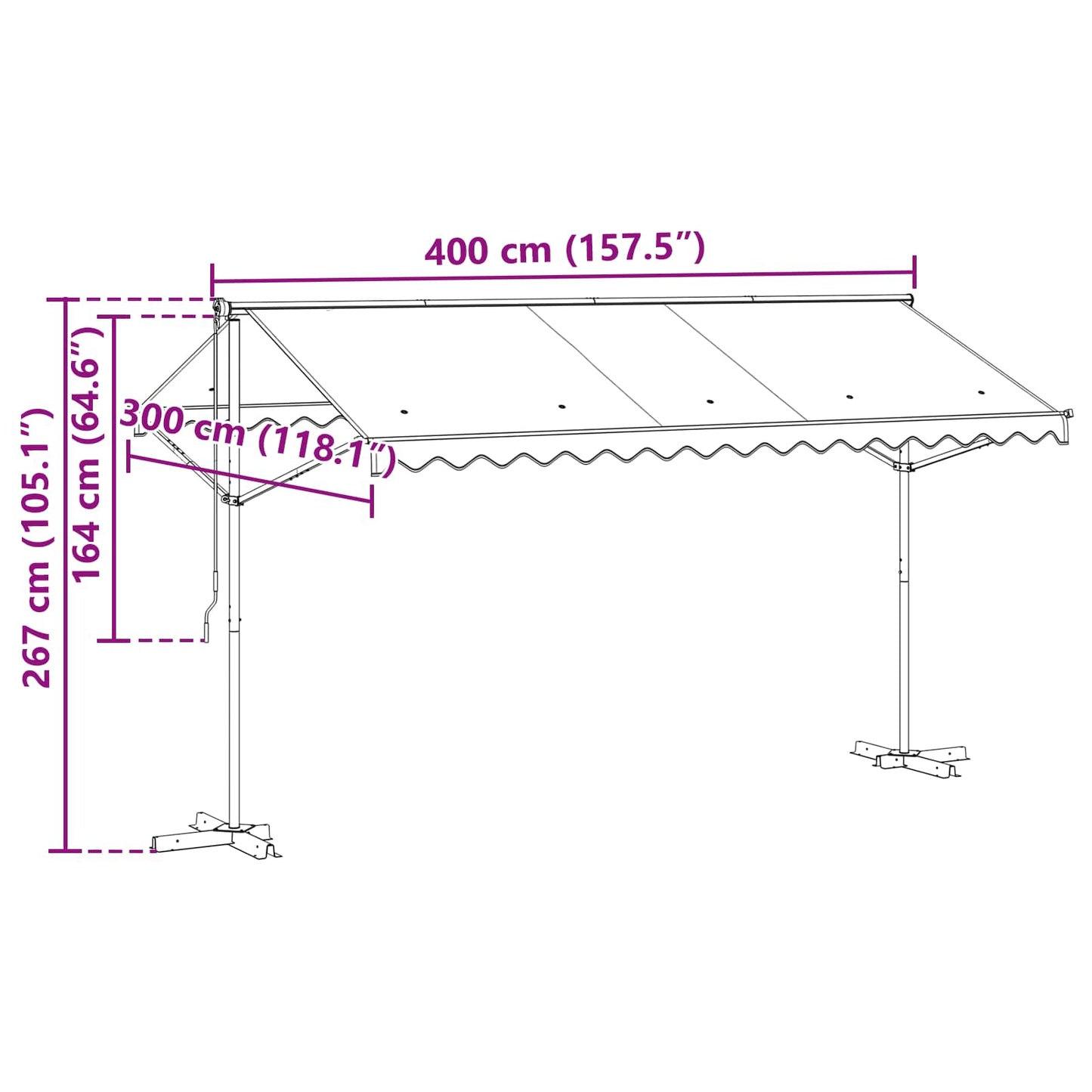 Free Standing Awning 4 x 3 m Polyester Anthracite