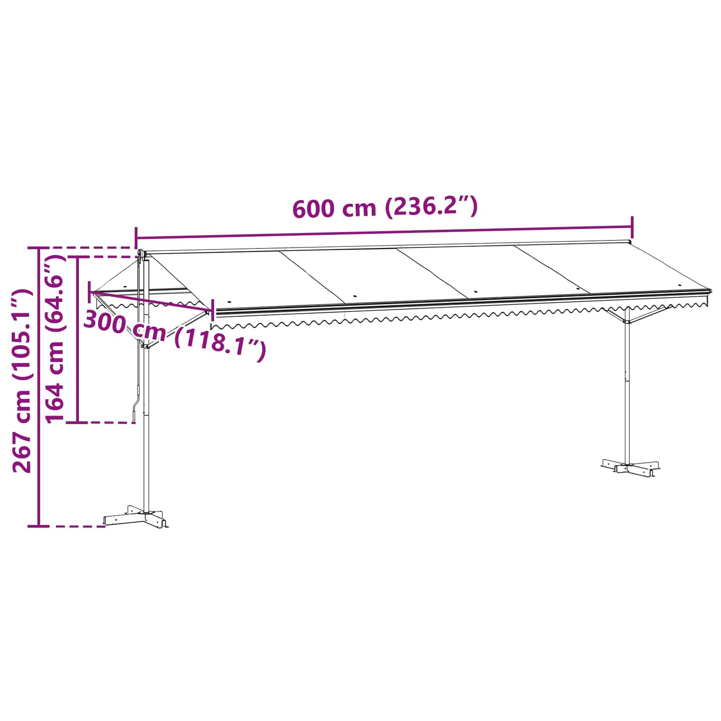 Free Standing Awning Grey 6 x 3 m Polyester