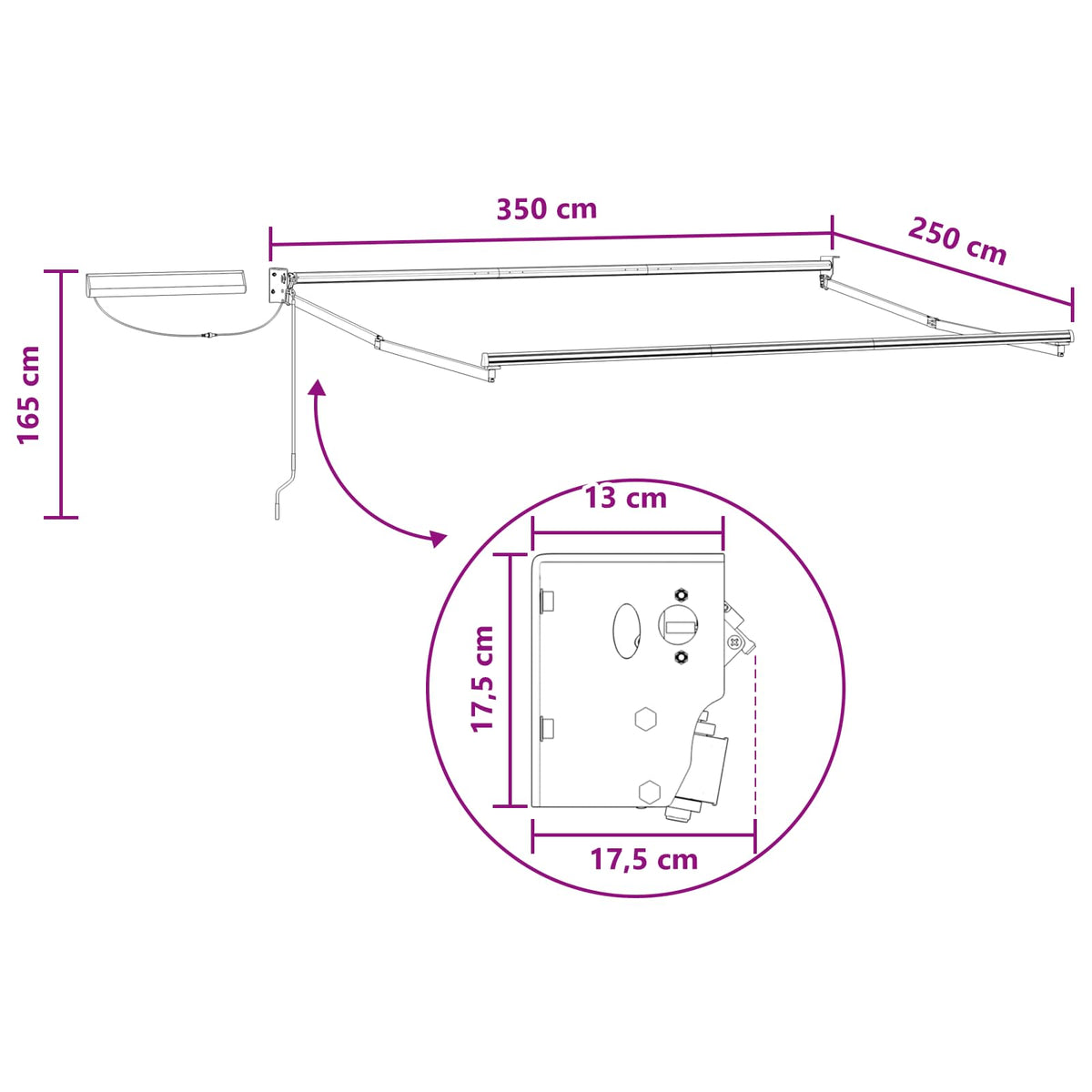 Solar Electric Awning 3.5 x 2.5 m Taupe 100% Polyester