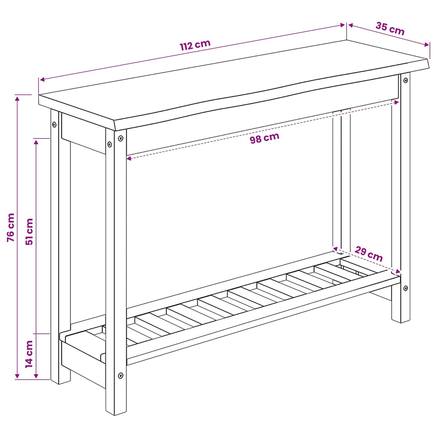 Console Table EKAI White 112 x 35 x 76 cm Solid Pine Wood