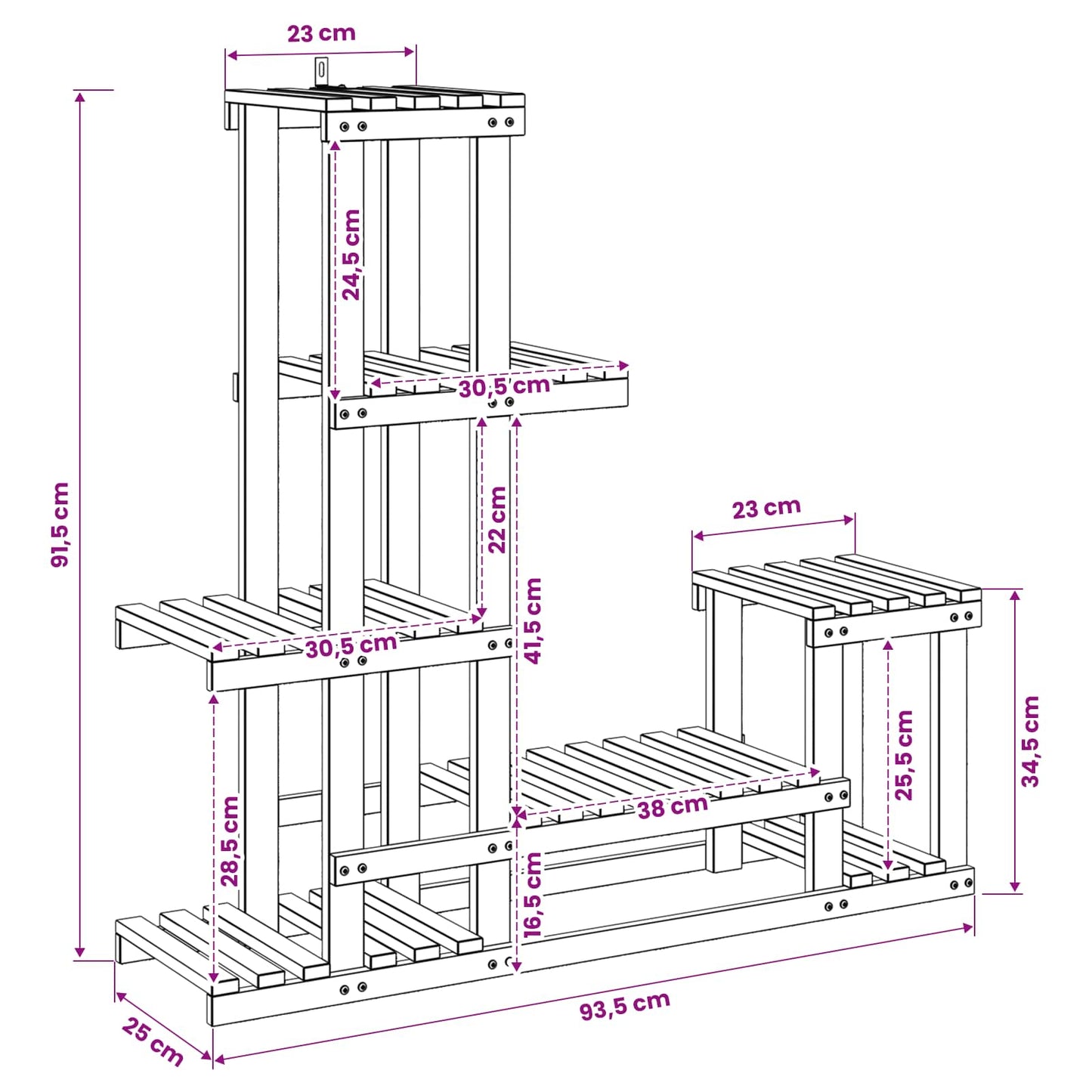 Plant Stand White 93.5 x 25 x 91.5 cm Solid Acacia Wood