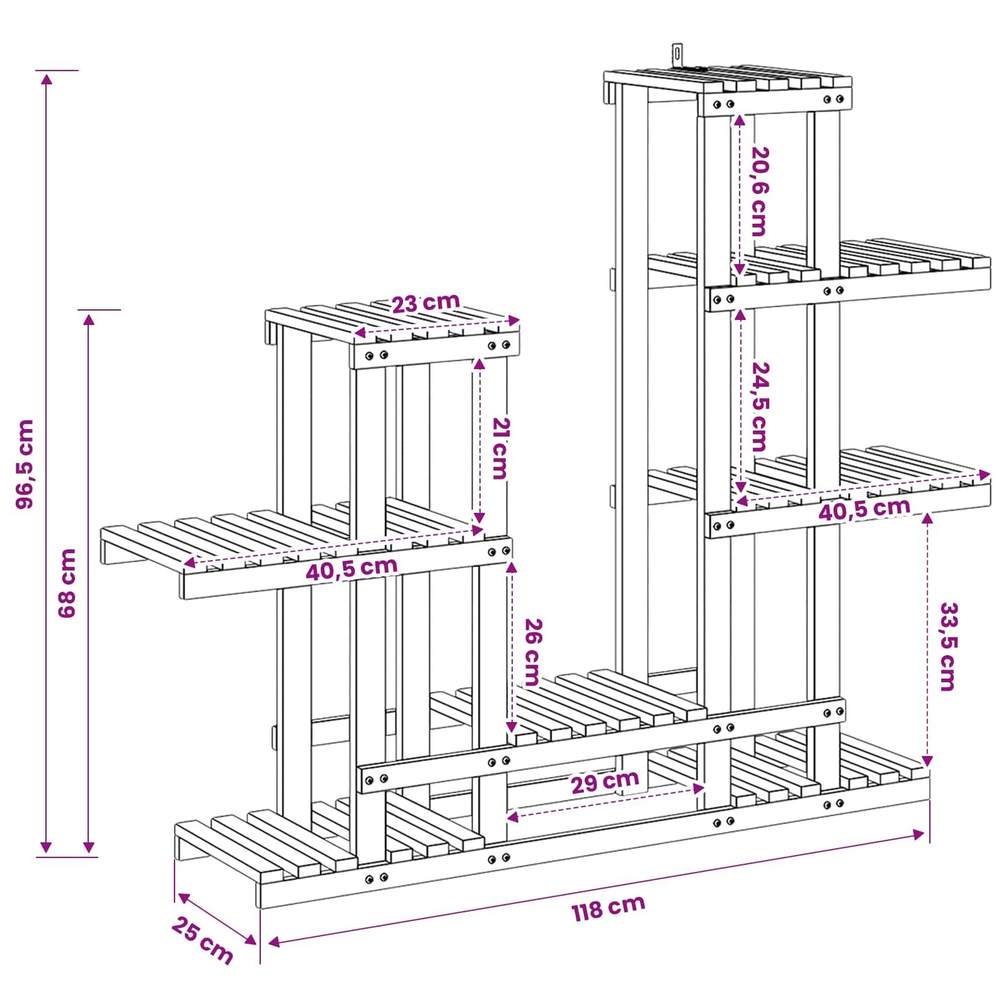 Plant Stand White 118 x 25 x 96.5 cm Solid Acacia Wood