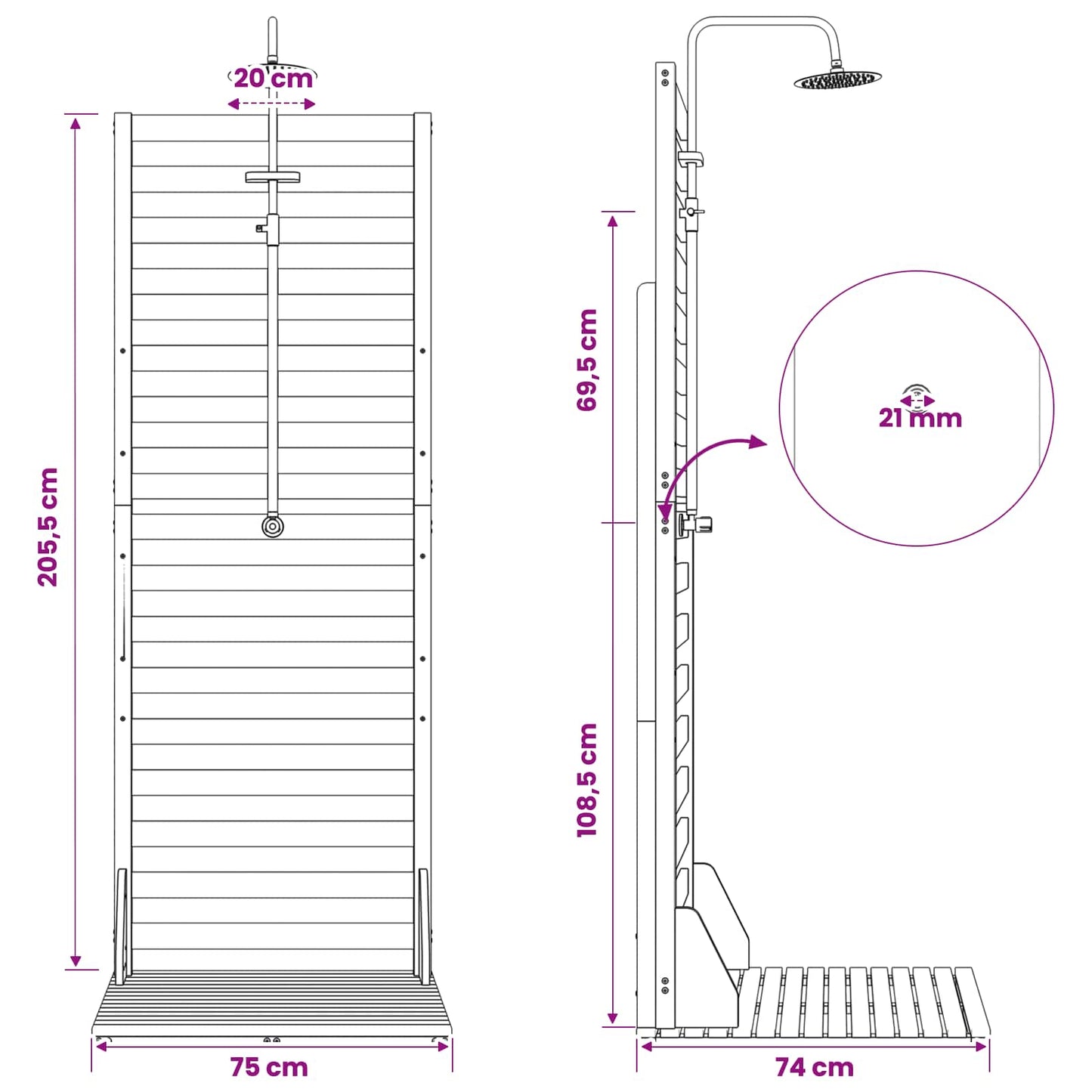Outdoor Shower 205.5 cm Solid Acacia Wood and Stainless Steel