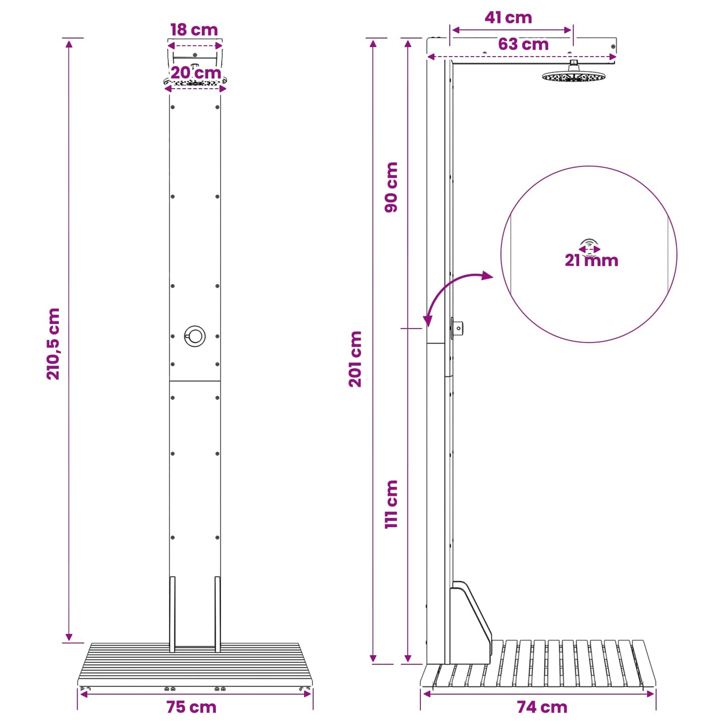 Outdoor Shower 210.5 cm Solid Acacia Wood and Stainless Steel