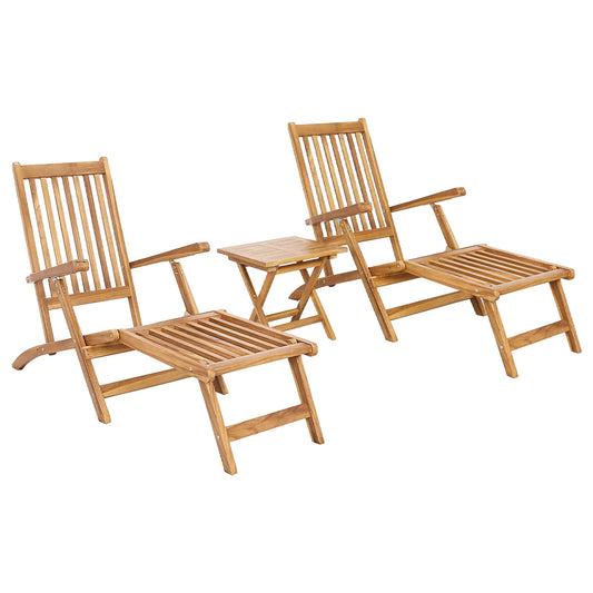 Folding Deck Chair with Table 2 pcs Natural Solid Teak Wood Folding Deck Chair with Table 2 pcs Natural Solid Teak Wood