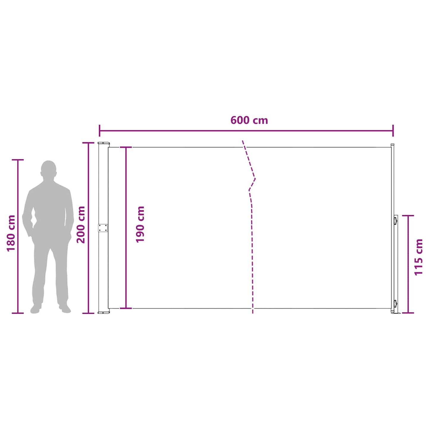 Retractable Side Awning Taupe 600 x 200 cm Polyester