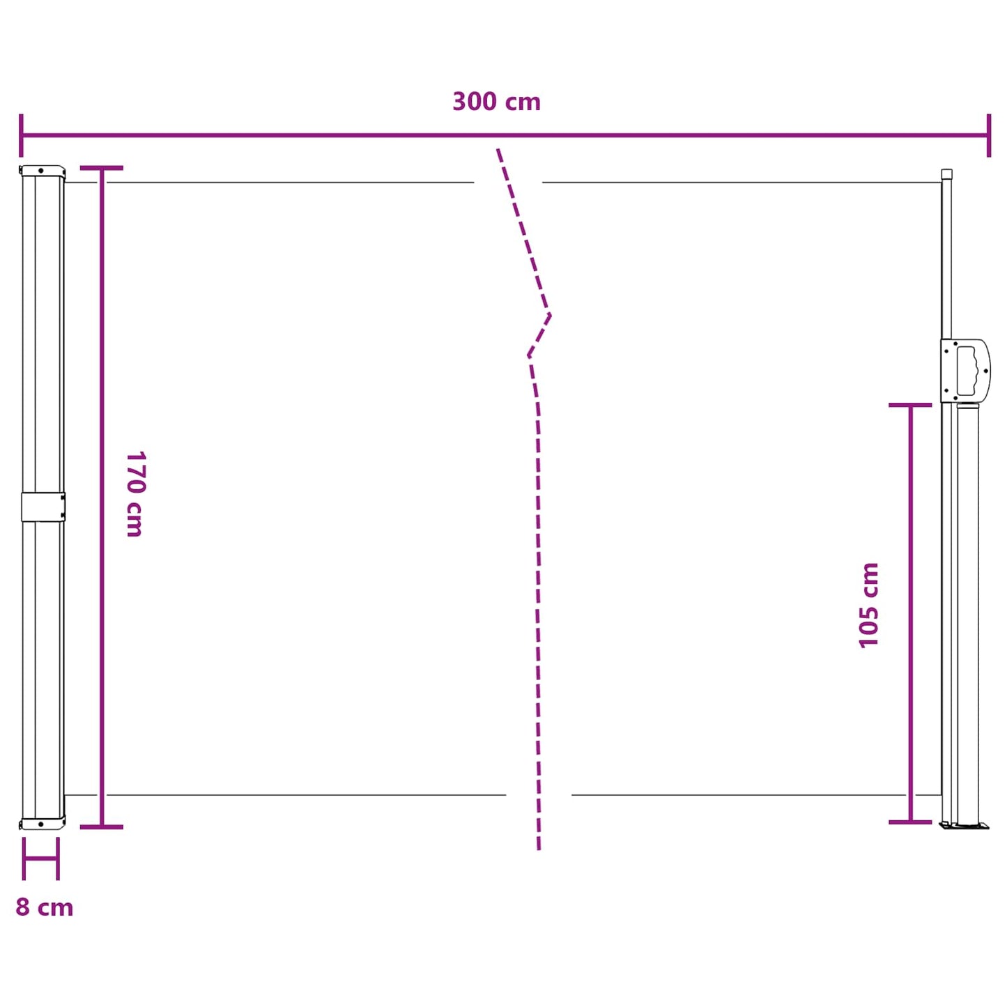 Retractable Side Awning Grey 300 x 170 cm Polyester
