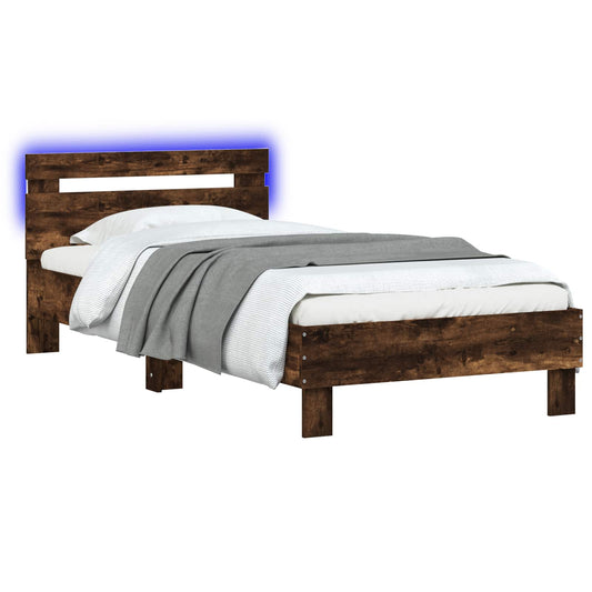 Bed Frame with LED Strip Lights Smoked Oak Engineered Wood Bed Frame with LED Strip Lights Smoked Oak Engineered Wood