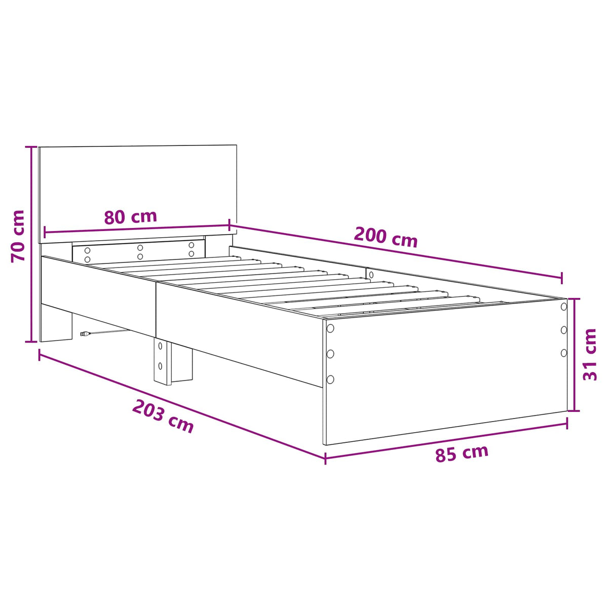 Bed Frame Artisan Oak 80 x 200 cm Engineered Wood