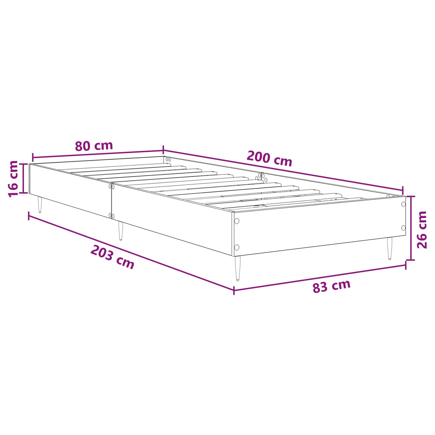 Bed Frame Grey Sonoma 80 x 200 cm Engineered Wood