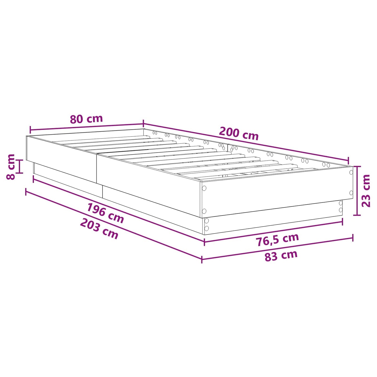 Floor Bed Frame Smoked Oak 80 x 200 cm Engineered Wood