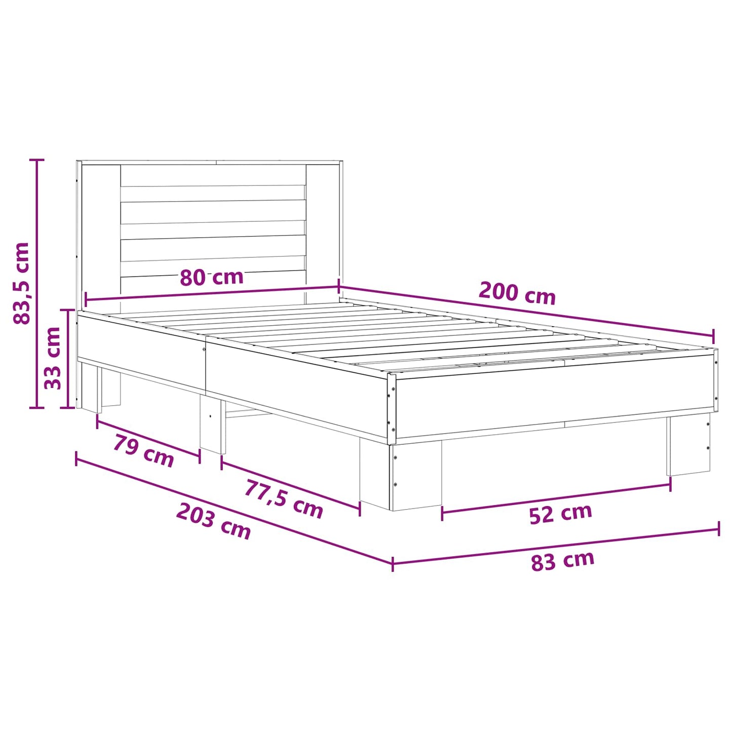 Bed Frame with Headboard Artisan Oak 80 x 200 cm