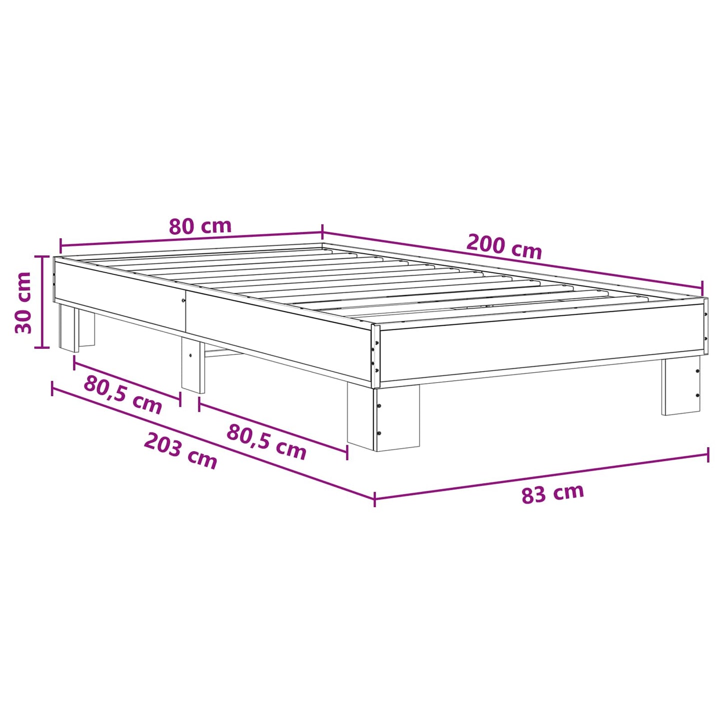 Bed Frame Sonoma Oak 80 x 200 cm Engineered Wood