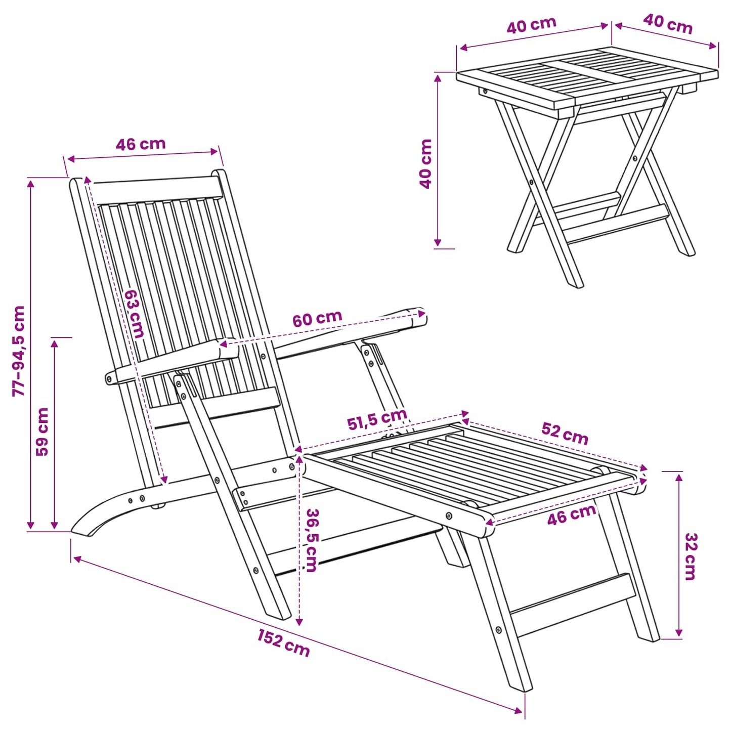 Folding Deck Chair with Table Natural Solid Teak Wood
