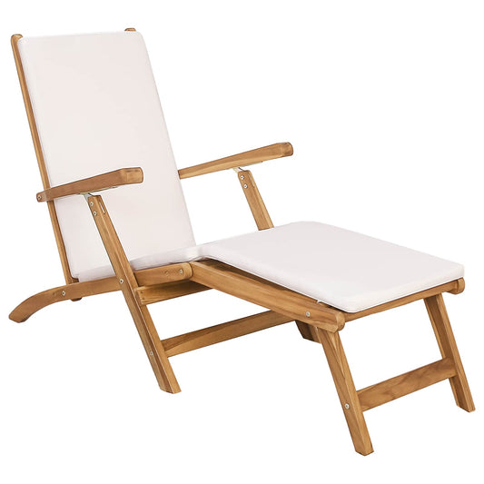 Folding Deck Chair with Cushion White Solid Teak Wood Folding Deck Chair with Cushion White Solid Teak Wood