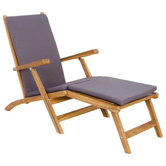 Folding Deck Chair with Cushion Dark Grey Solid Teak Wood Folding Deck Chair with Cushion Dark Grey Solid Teak Wood