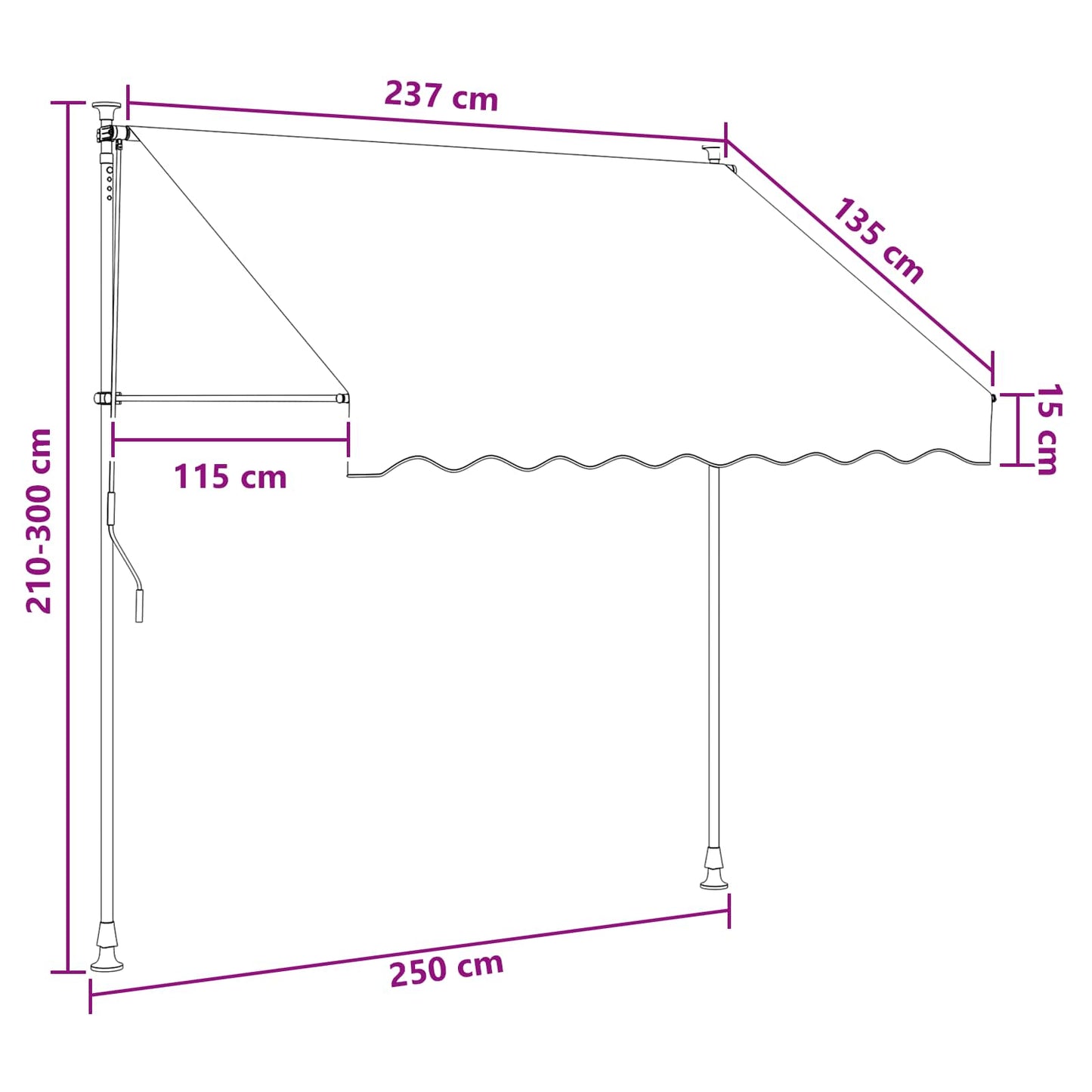 Manual Retractable Awning Multicolour 250 x 115 x 300 cm