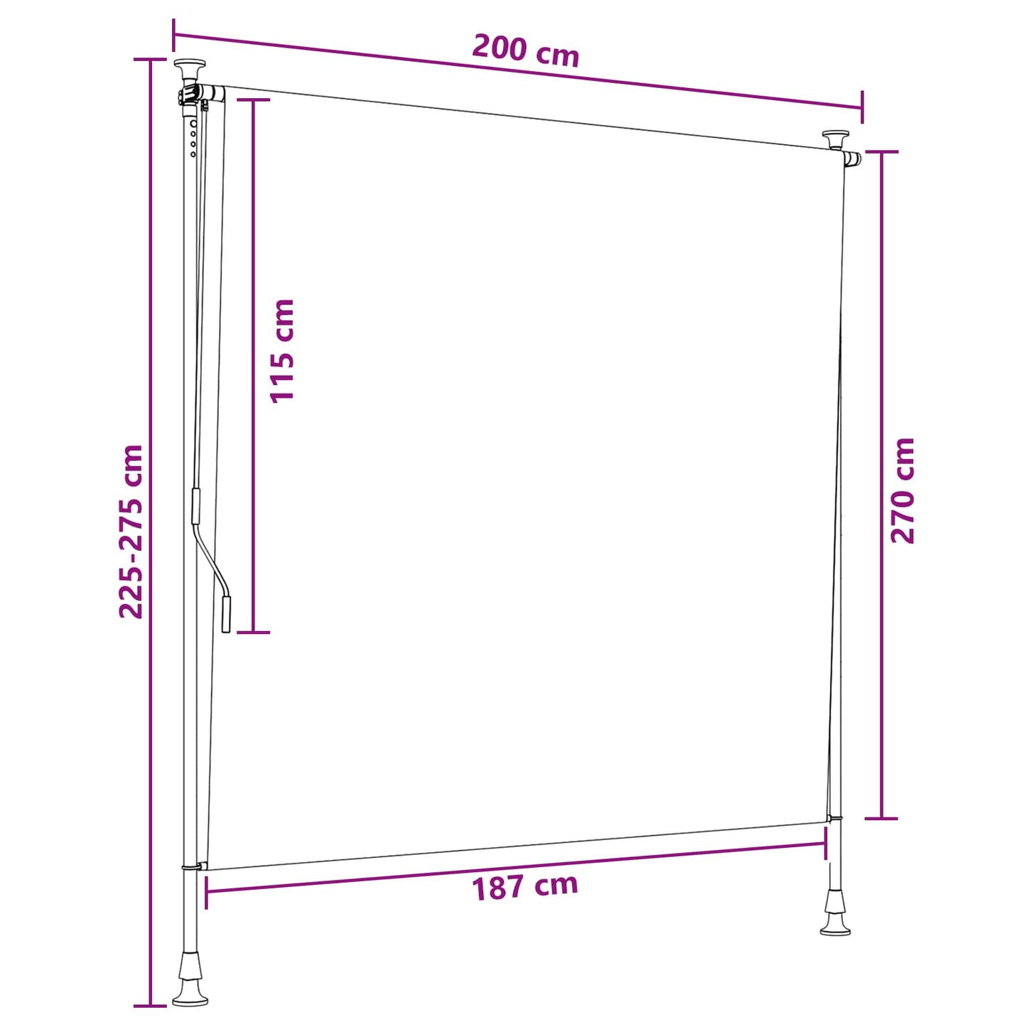 Outdoor Roller Blind Anthracite and White 200 x 270 cm
