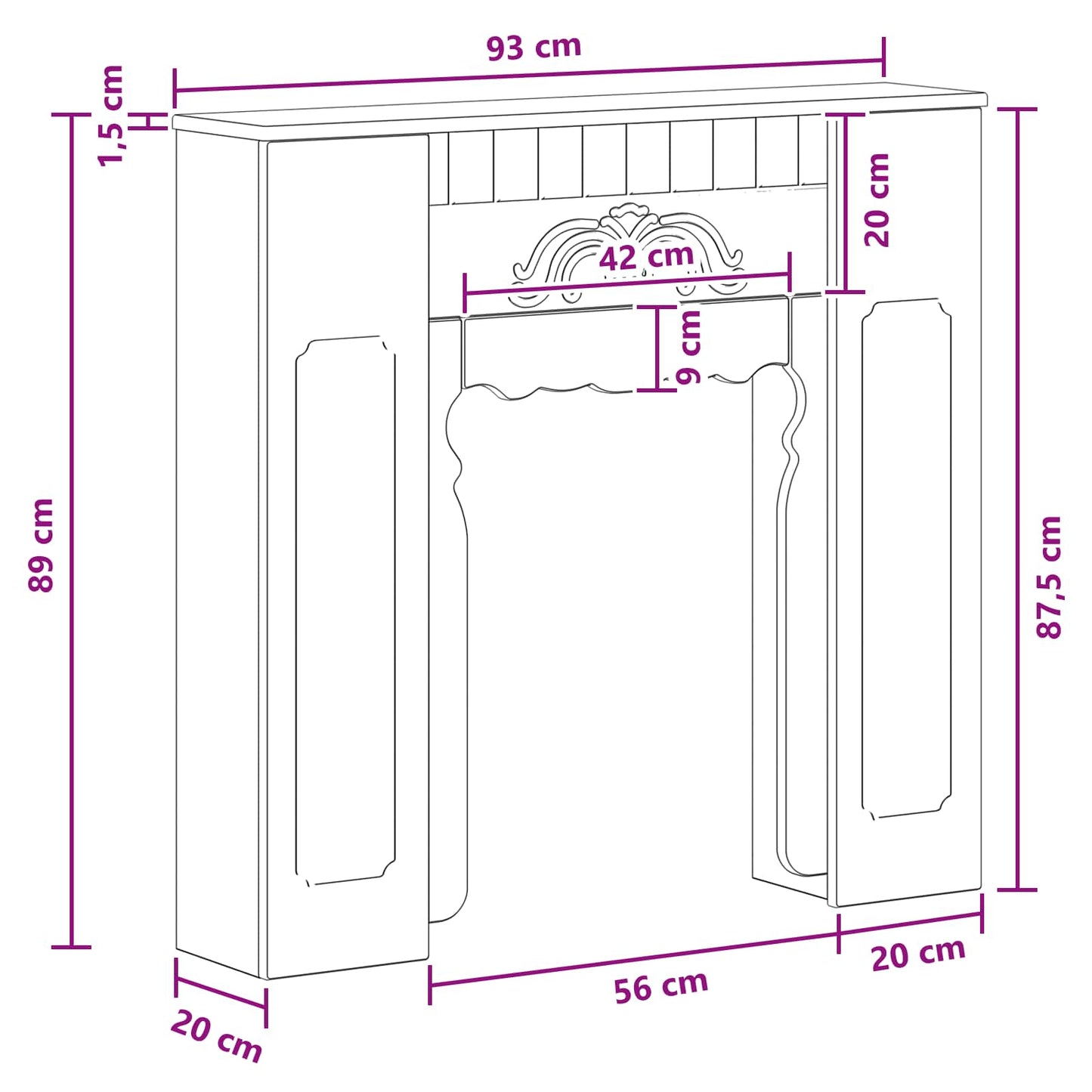 Fireplace Surround Black 93 x 20 x 89 cm Engineered Wood