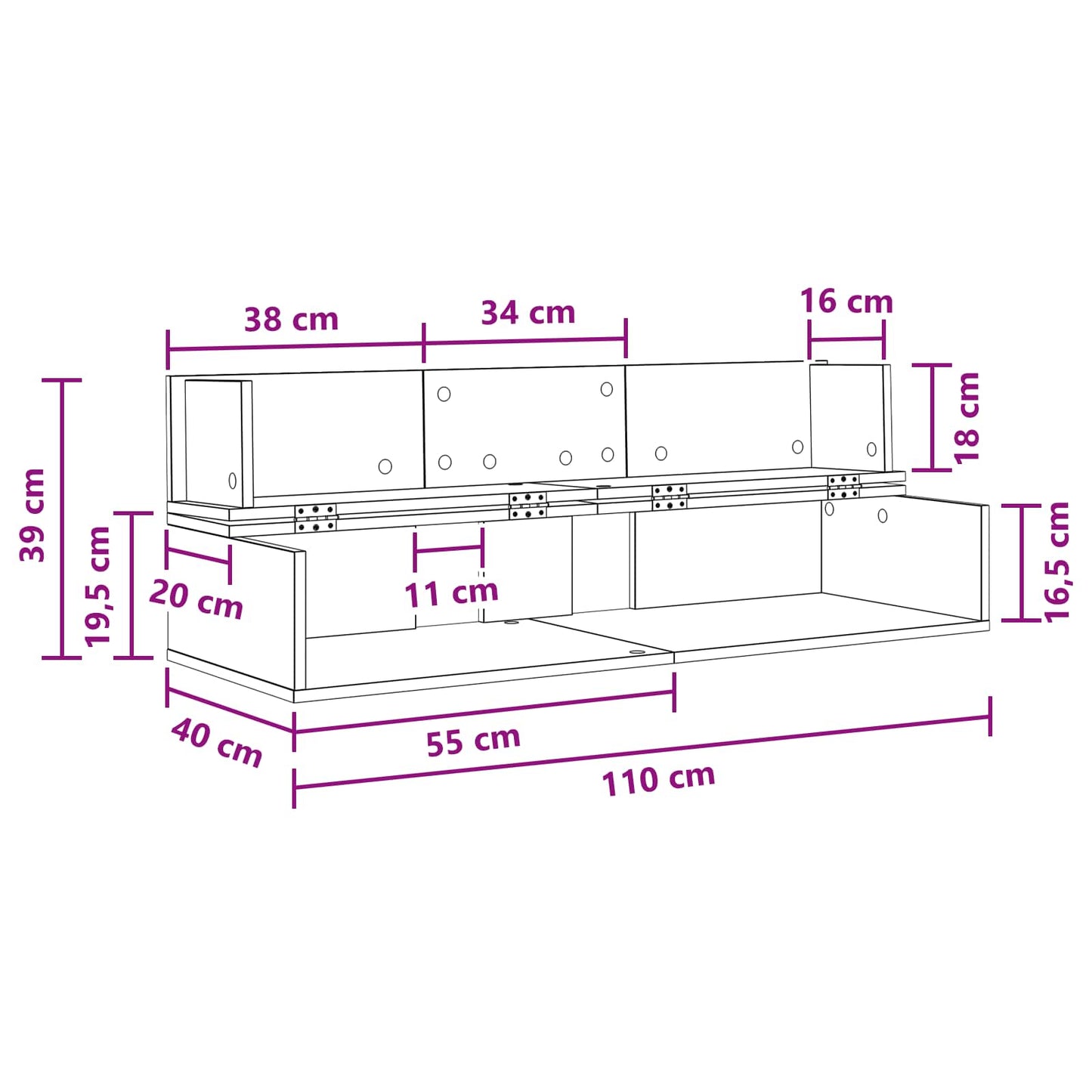 Studio Desk Grey Sonoma 110 x 40 x 19.5 cm Engineered Wood