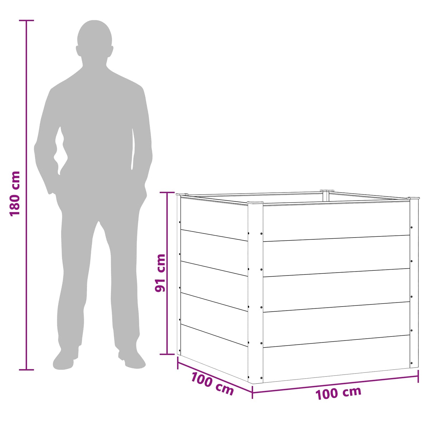 Garden Raised Bed Black 100 x 100 x 91 cm WPC and Aluminium
