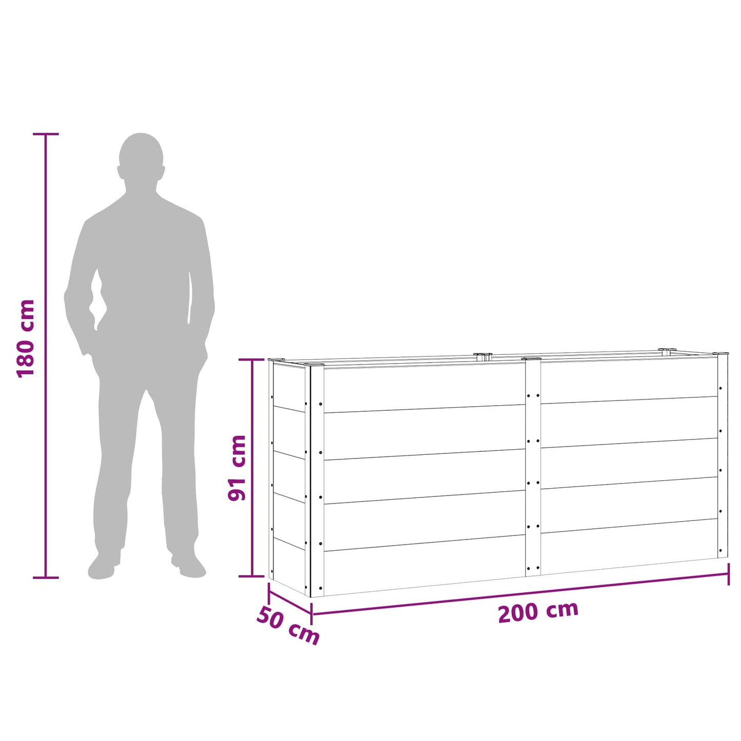Garden Raised Bed Black 200 x 50 x 91 cm