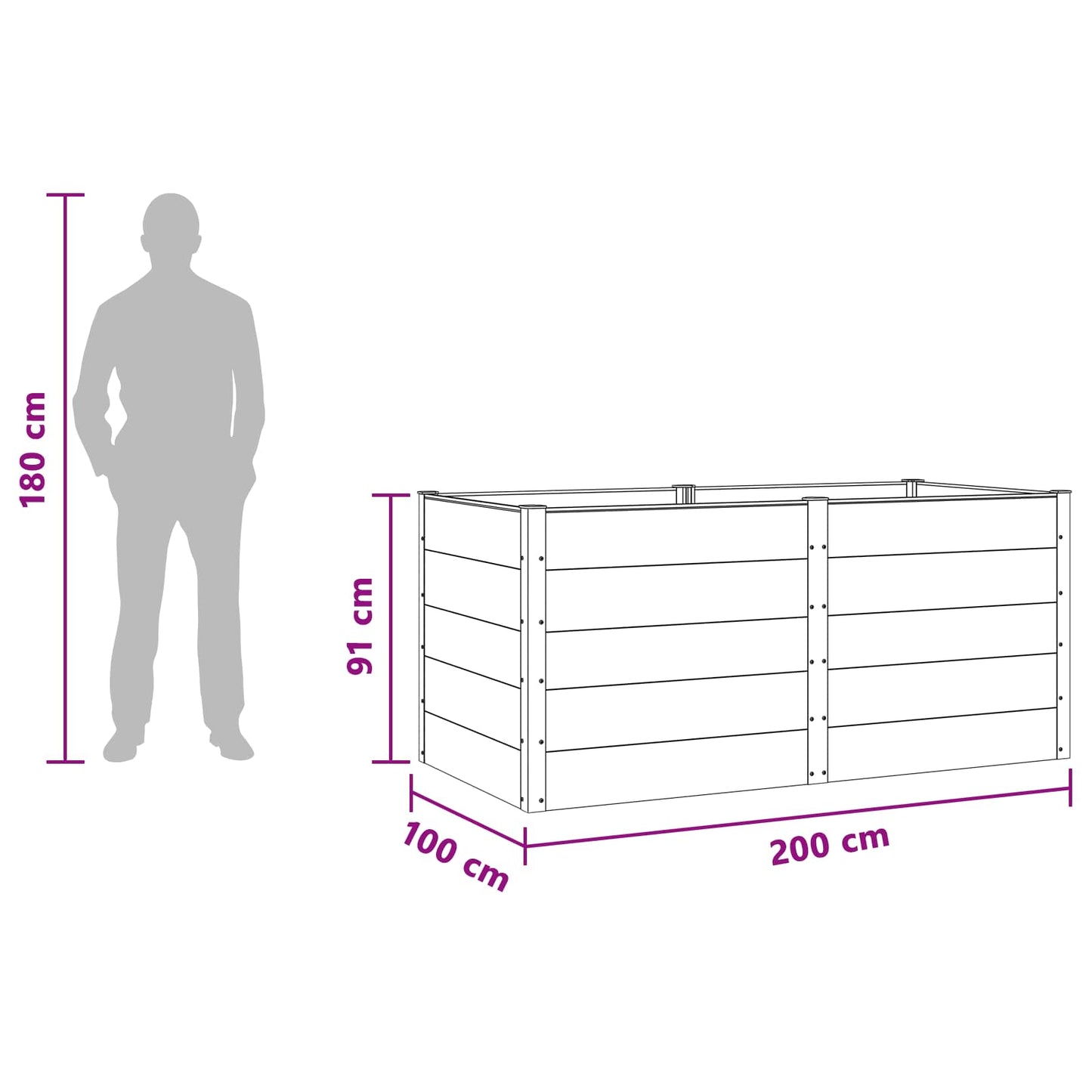 Garden Raised Bed Black 200 x 100 x 91 cm