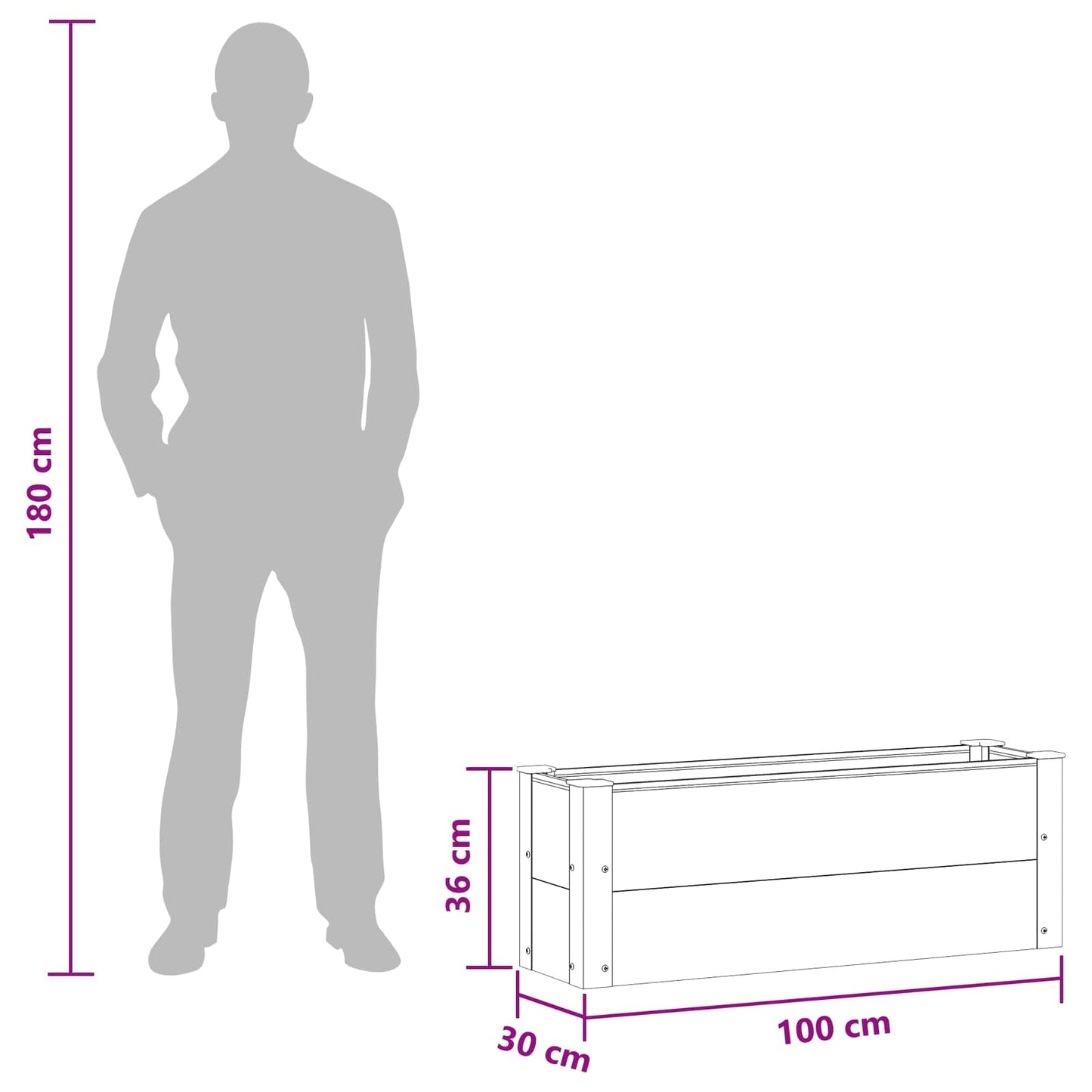 Garden Raised Bed Grey 100 x 30 36 cm
