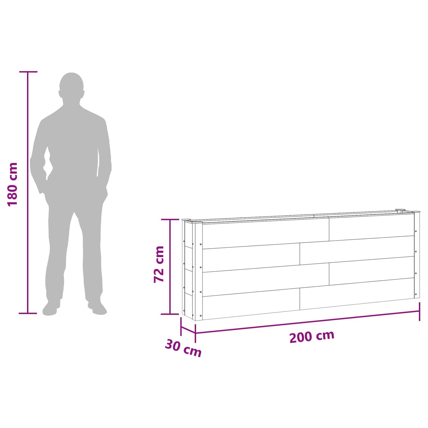 Garden Raised Bed Black 200 x 30 x 72 cm WPC and Aluminium