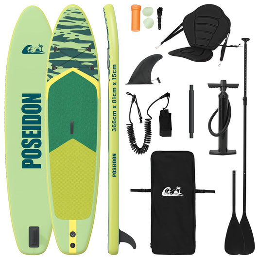 SUP Board with Seat 2-in-1 POSEIDON 366 x 81 x 15 cm Green SUP Board with Seat 2-in-1 POSEIDON 366 x 81 x 15 cm Green