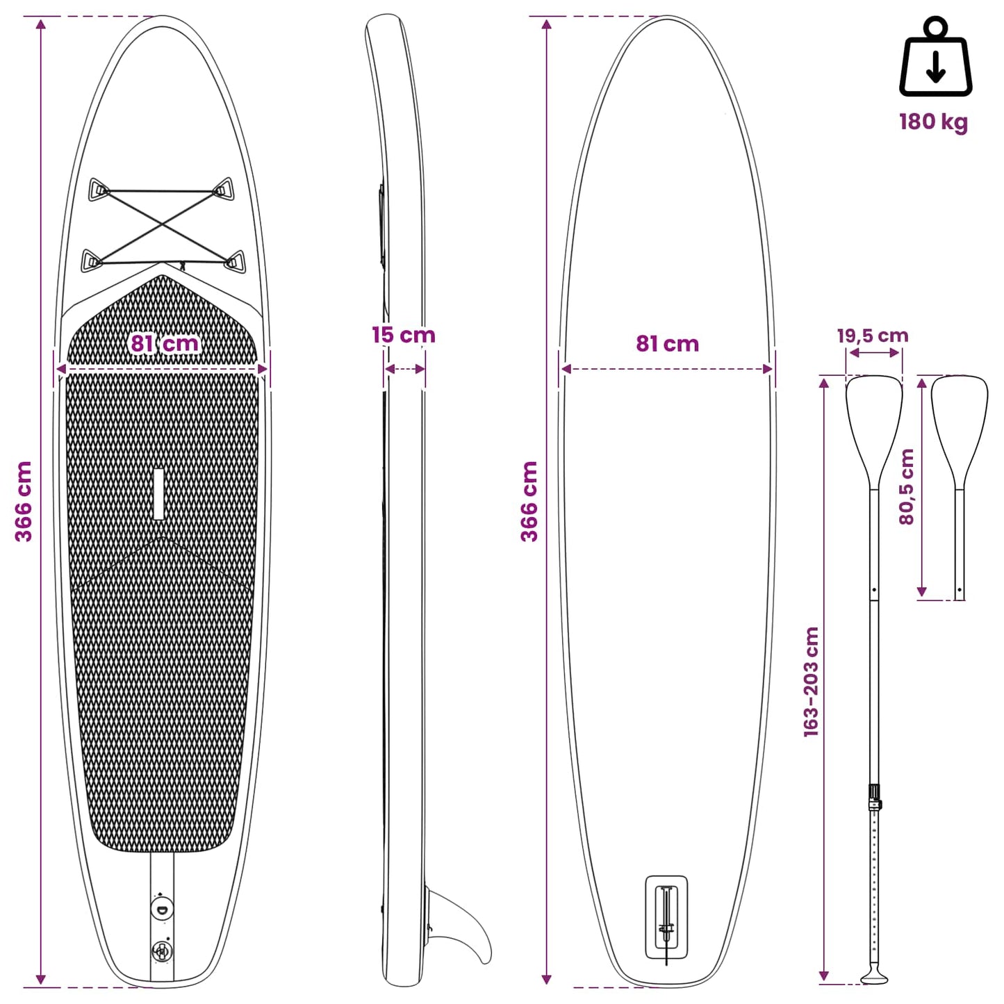 SUP Board with Seat 2-in-1 APEX 366 x 81 x 15 cm Blue for