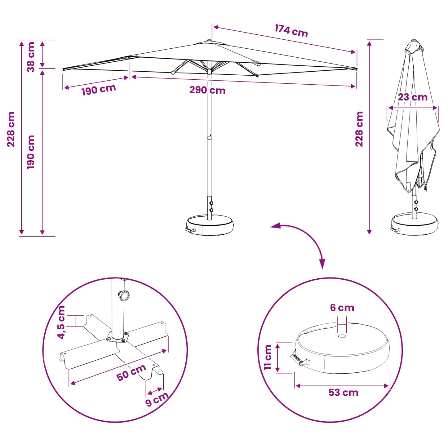 Garden Parasol 200 x 300 cm Polyester Rectangular Terracotta