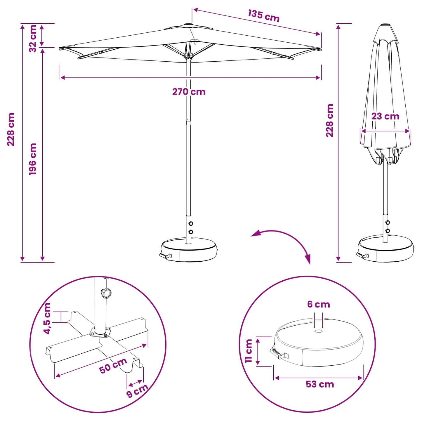 Garden Parasol 270 x 270 cm Polyester Rectangular Cream