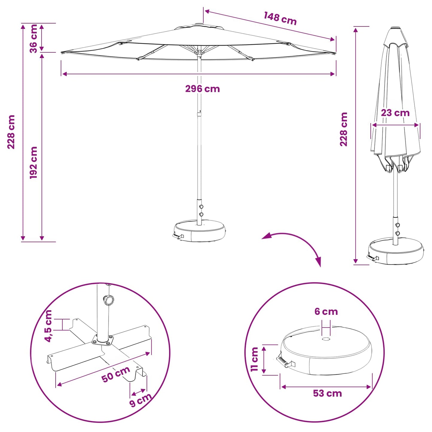 Garden Parasol 300 x 300 cm Polyester Rectangular Bordeaux Red