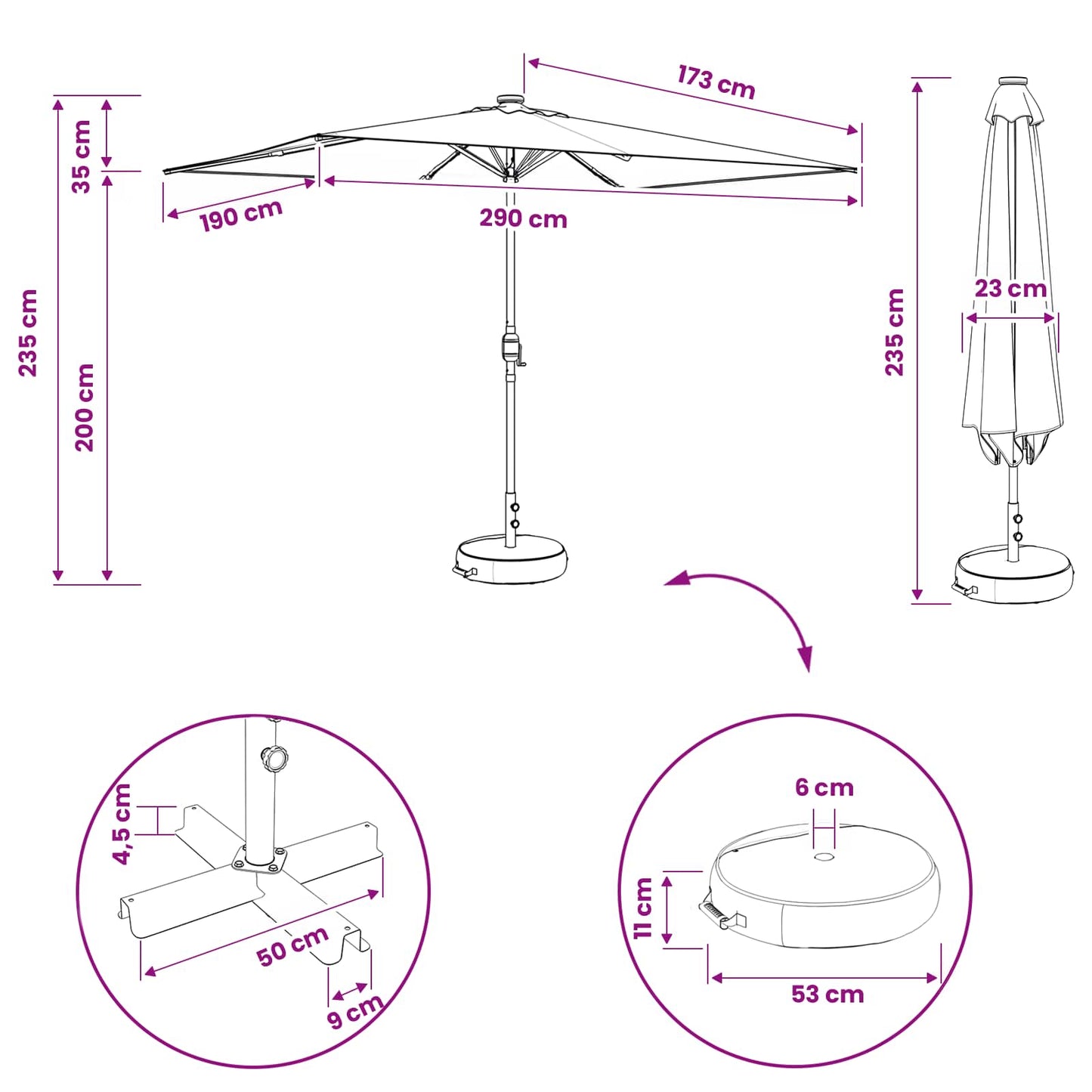 Garden Parasol with LED Lights 200 x 300 cm Polyester