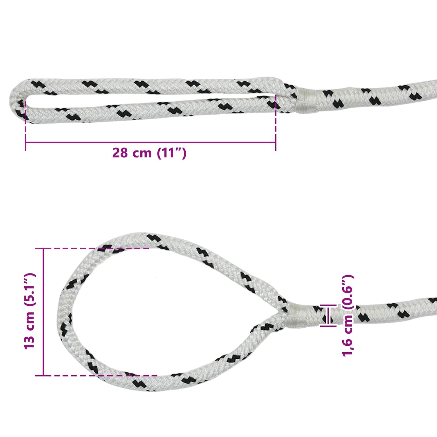 Boat Rope 15 m 1.6 White and Black Polyester