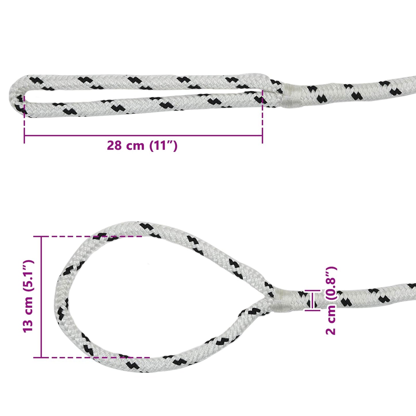 Boat Rope 6 m 2 White and Black Polyester