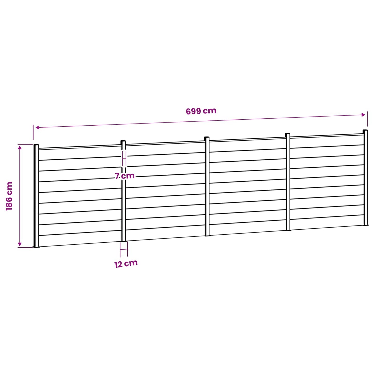 Fence Set 699 x 186 cm WPC and Aluminium Grey