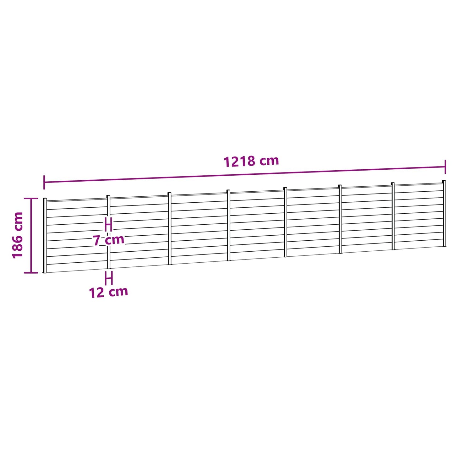 Fence Set 7 pcs 1218 x 186 cm WPC and Aluminium Grey