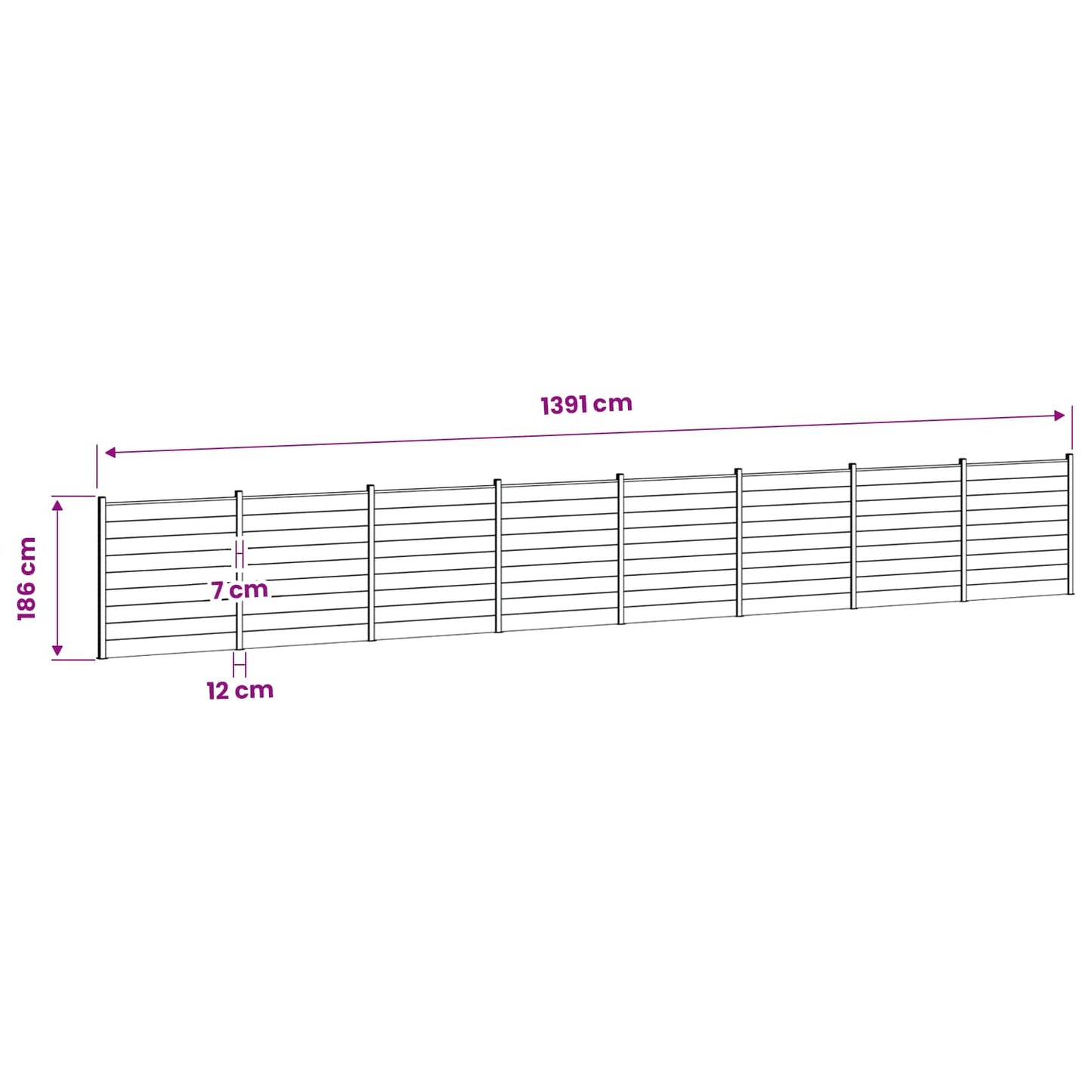 Fence Set 1391 x 186 cm WPC and Aluminium Grey