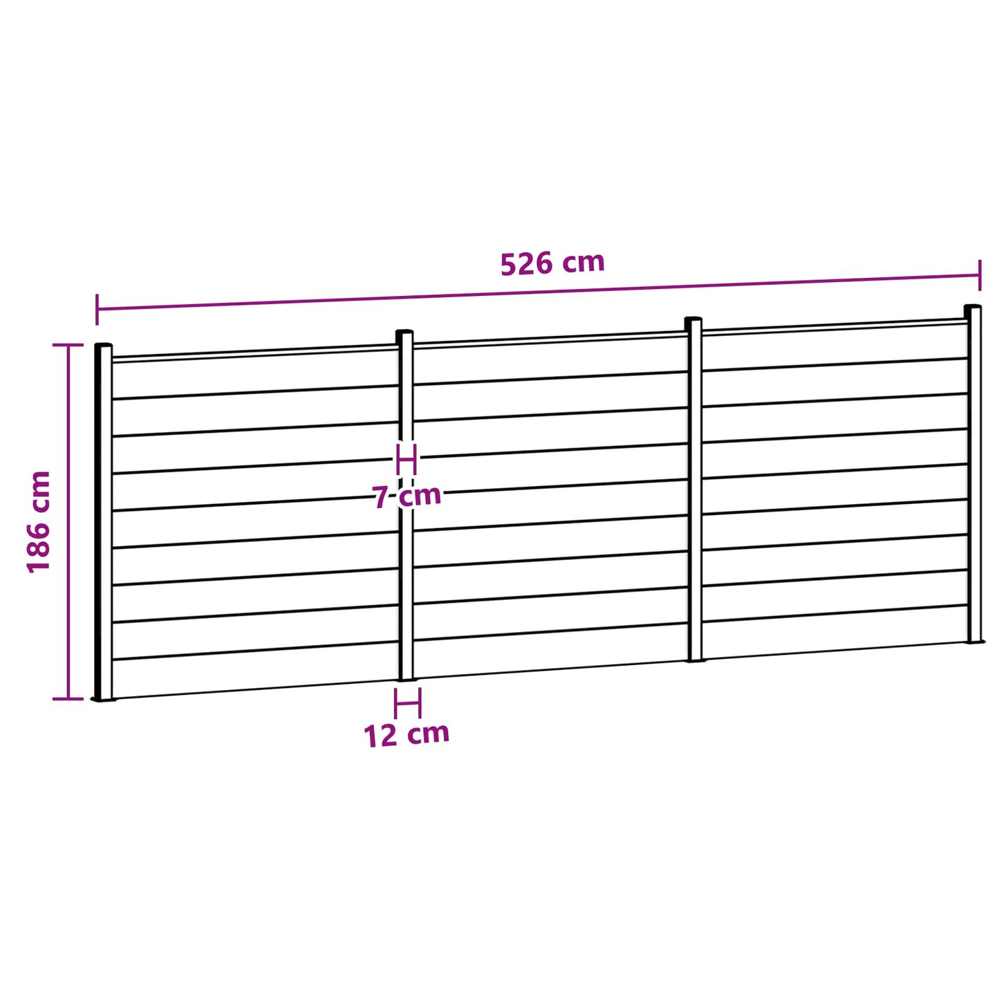 Fence Set 3 pcs 526 x 186 cm WPC and Aluminium Black