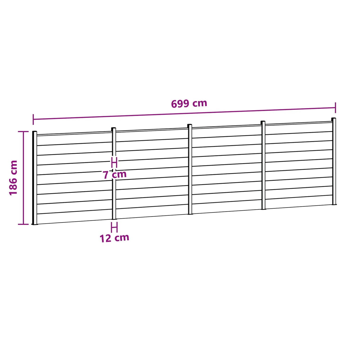Fence Set 4 pcs 699 x 186 cm WPC and Aluminium Black