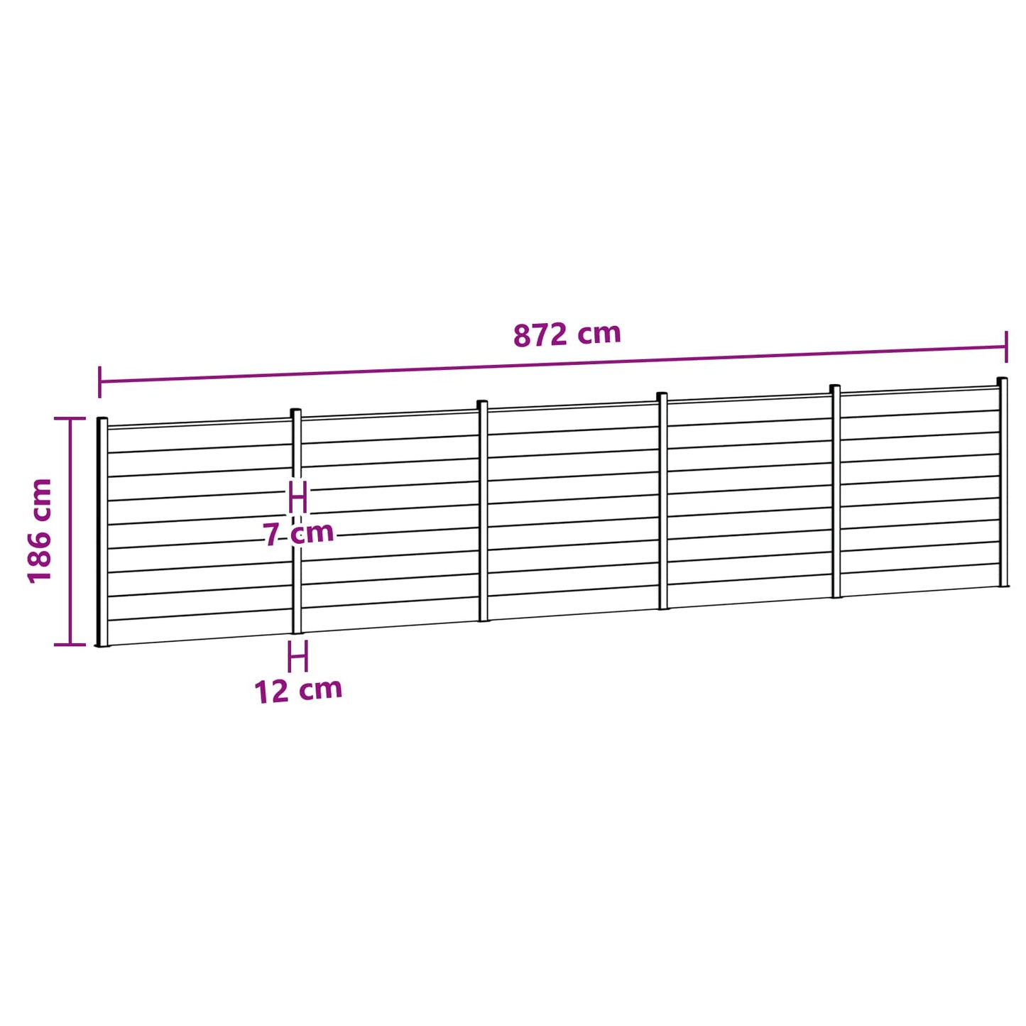 Fence Set 5 pcs 872 x 186 cm WPC and Aluminium Black