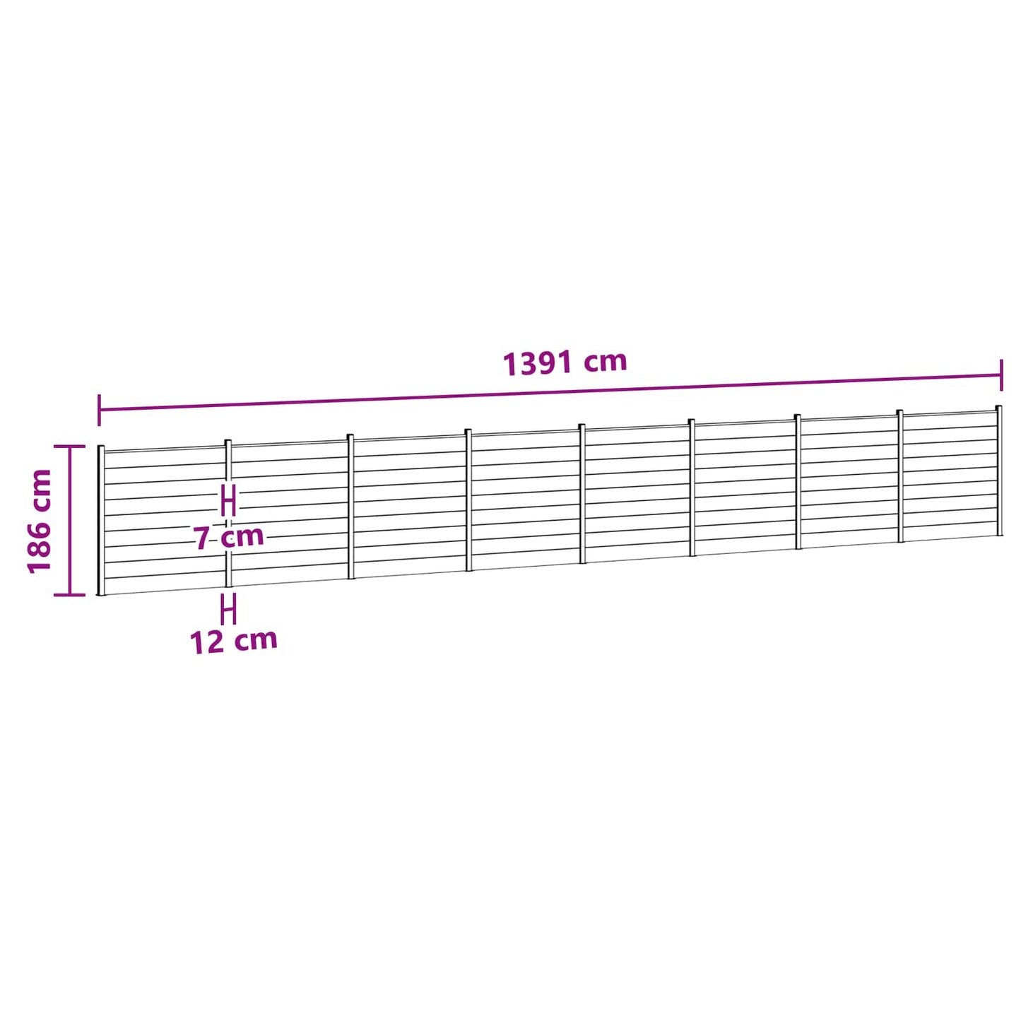 Fence Set 8 pcs 1391 x 186 cm WPC and Aluminium Black