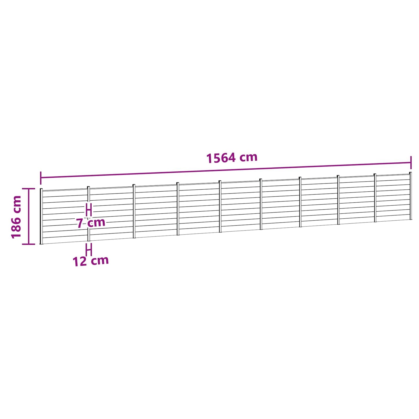 Fence Set 9 pcs 1564 x 186 cm WPC and Aluminium Black