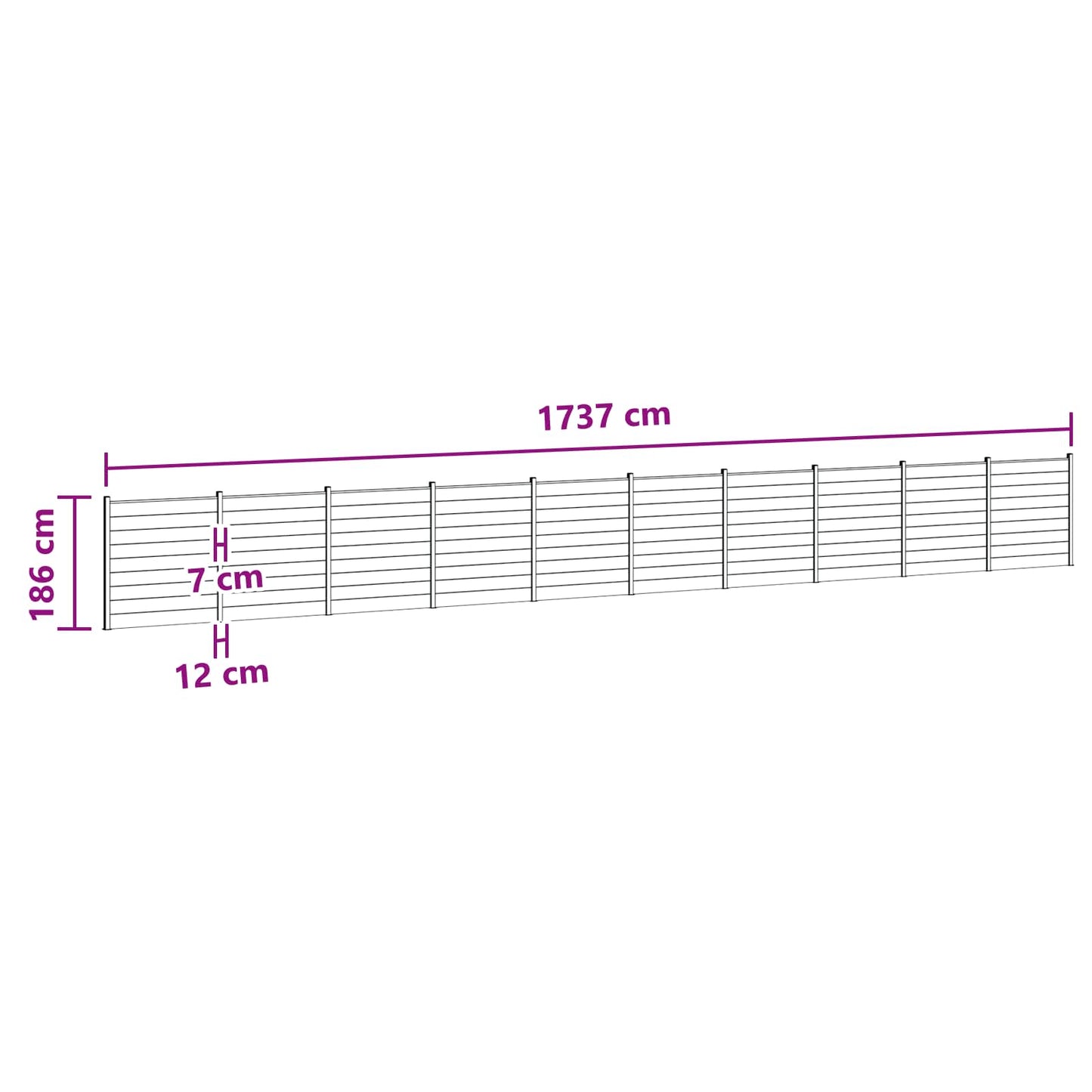 Fence Set 10 pcs 1737 x 186 cm WPC and Aluminium Black